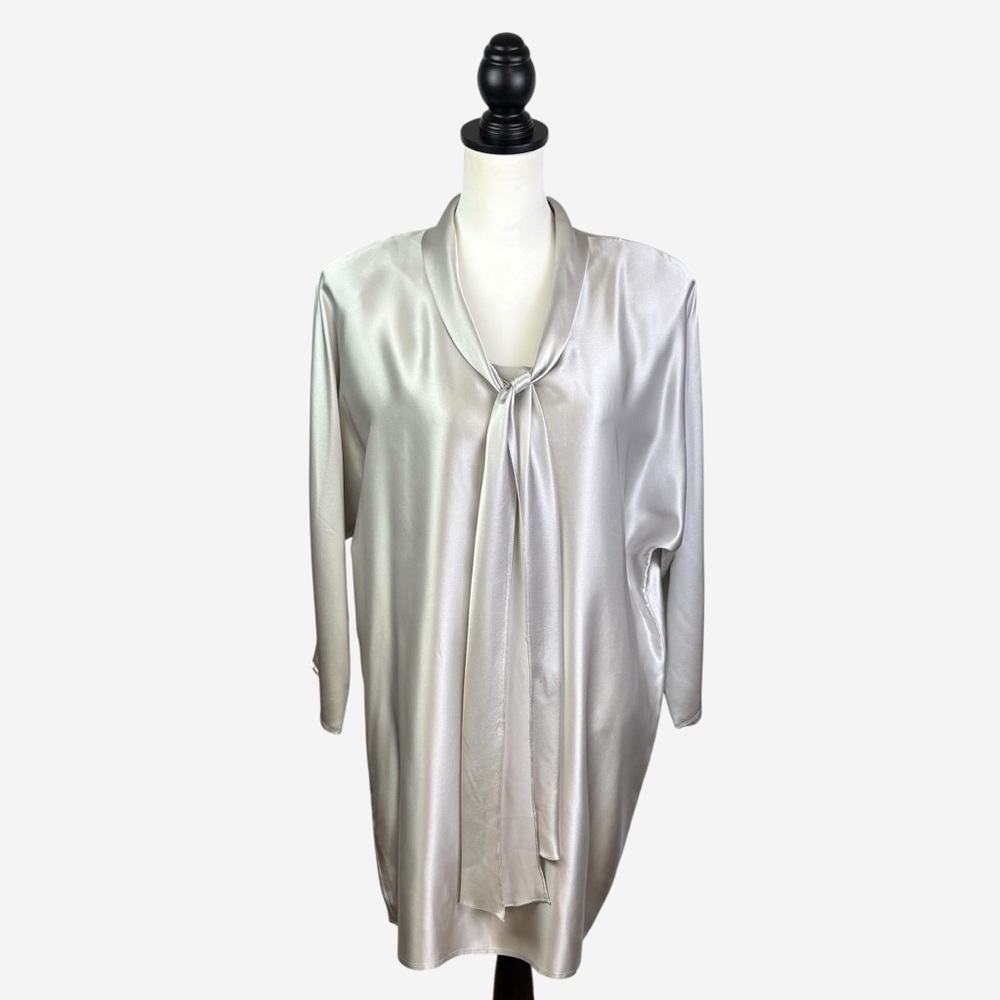 Silky Tie-Neck Shift Dress - Silver